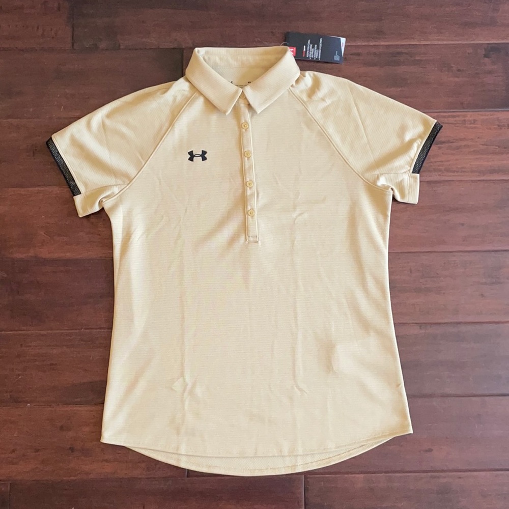 NWT Under Armour Gold and Black Polyester Polo Women’s Size Small